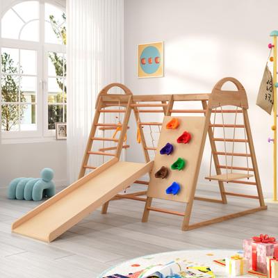 Wall Bars Indoor Climbing Frame Children, Wood Climbing Wall M. Slide, Swing, Climbing Ladder, Pull-up Bar, Rings, Up To 50kg, Natural/white