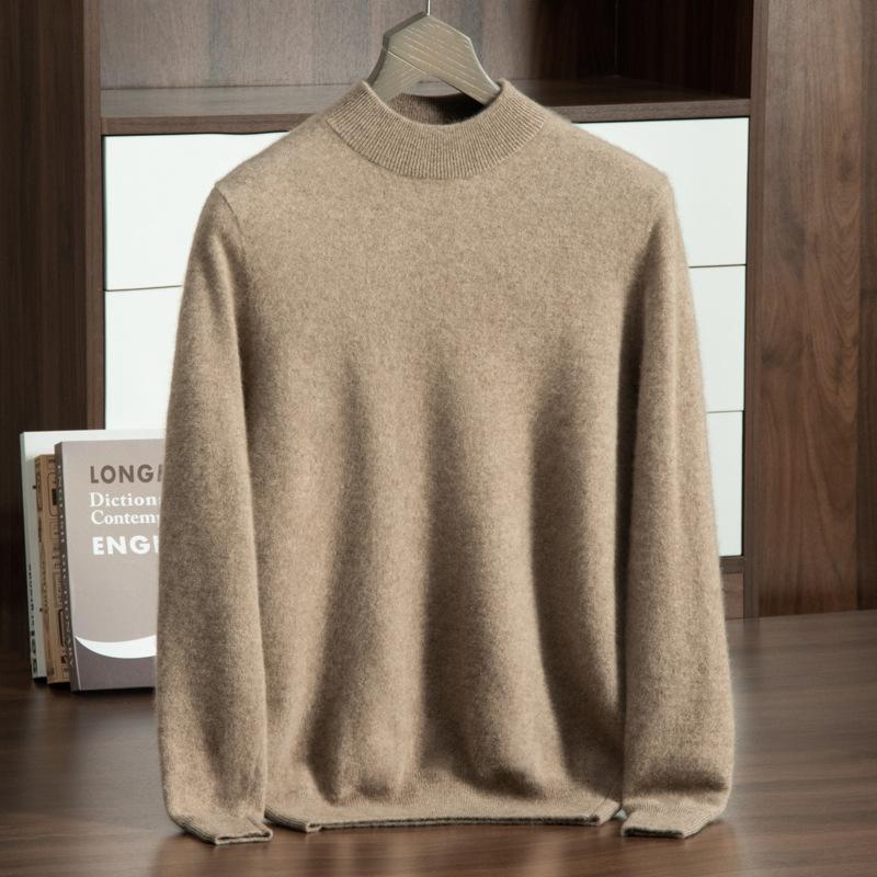 New cashmere sweater men's semi-turtleneck pure cashmere sweater men's loose bottoming cashmere knitted sweater