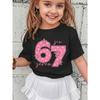European sizes Girls' 67 Letters & Numbers Print T-Shirt - Casual Round Neck Top Suitable for Spring/Summer, & Casual Attire