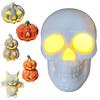 Light Up Halloween Decoration Ceramic Carved Pumpkin Skull Bat Figurine LED Tabletop Ornament for Halloween Home Shelf Desk Decor