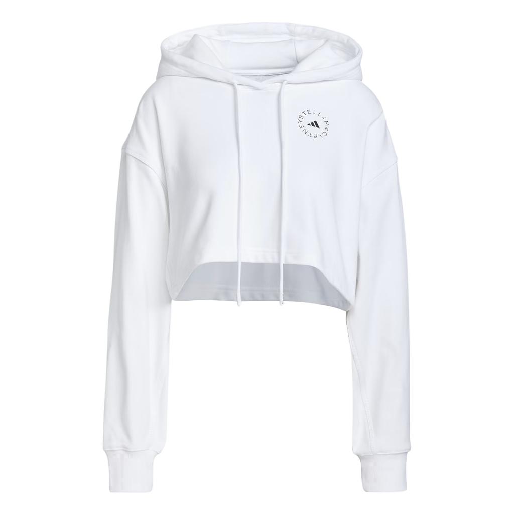 Adidas X Stella McCartney Logo Cropped Loose Hoodie Women Hoodies White GL7336
