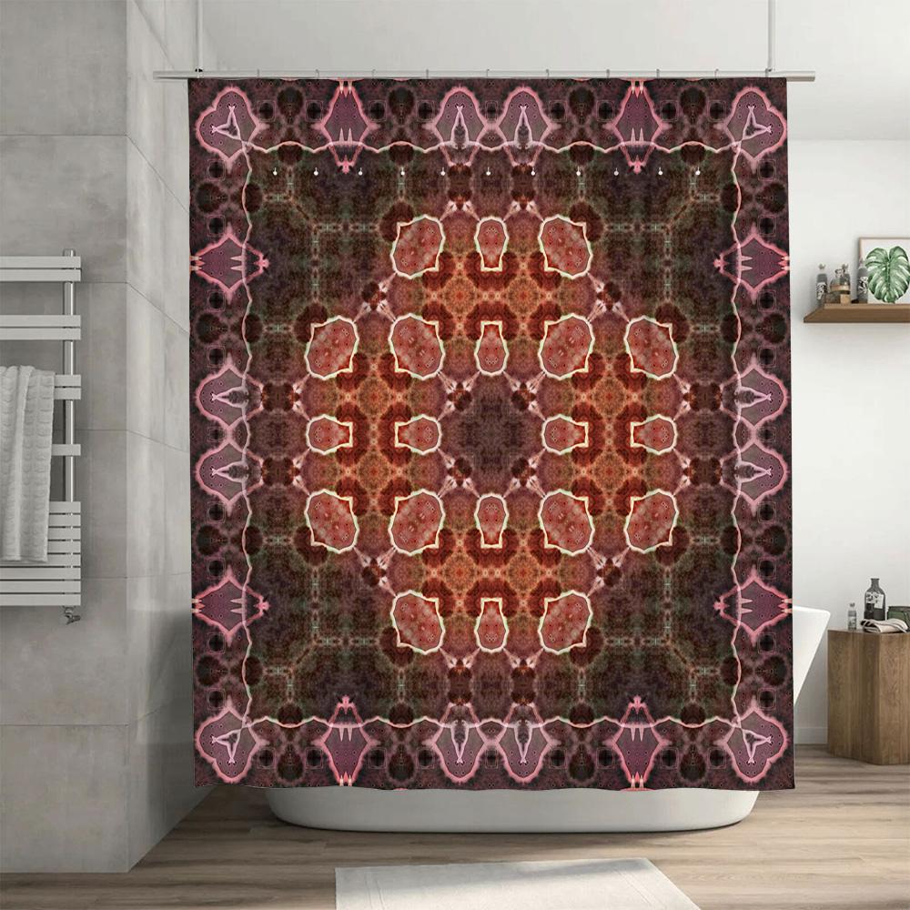 Vibrant Bath Shower CurtainWaterproof Fabric with Pink, Purple Brown Geometric Patterns for Bathroom Decor TaurusDuan Home Decor