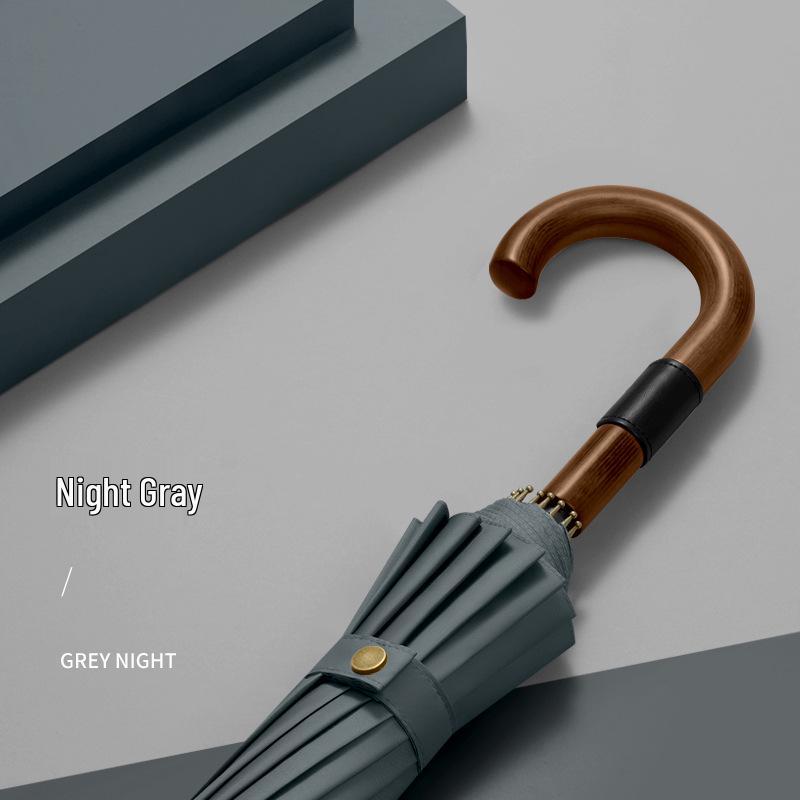 Dubo Extra-Großer 16-Speichen-Holzschirm mit gebogenem Griff - Verstärkt, Verdickt, Business-Sturmsicher für Herren