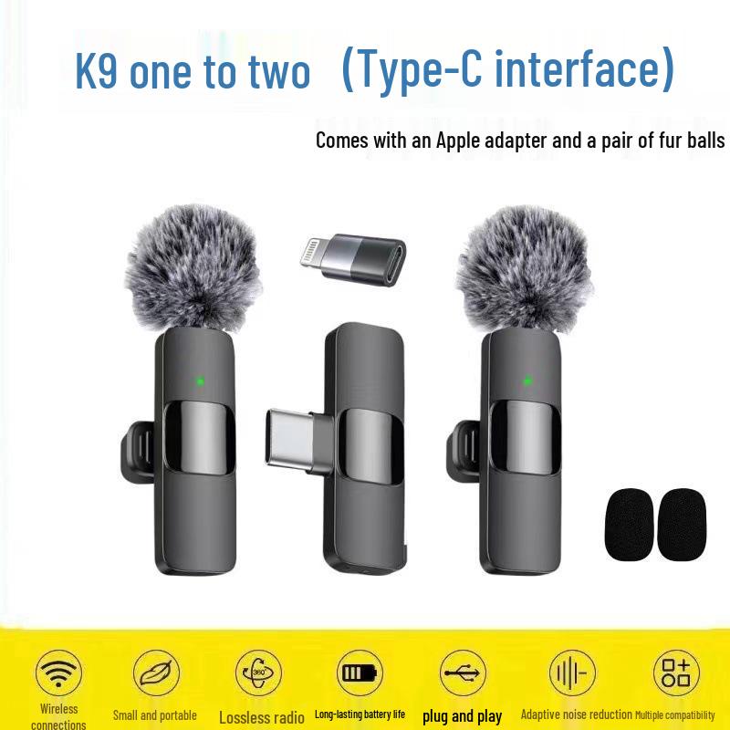 Wireless Lavalier K8 Microphone: 2.4G, Live Recording, Three-Level Noise Reduction, K1 & K9 Models, Small and Versatile.