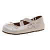 Flache beigefarbene Einzel-Schuhe Damen Sommer neu Ein-Pedal Mary Jane kleine Lederschuhe Abendschuhe Oma-Schuhe