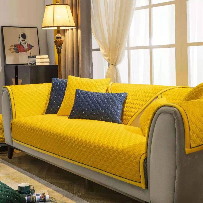 Prosop de canapea cu broderie la modă, iarnă, caldă, îngroșă, husă de canapea matlasată, de lux, de culoare solidă, pentru camera de zi