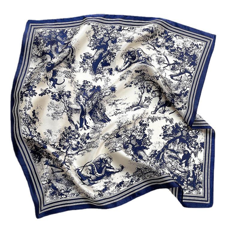 2022 Autumn/Winter Mulberry Silk Mori Style Print Square Scarf - Women's Warm Silk Neck Shawl