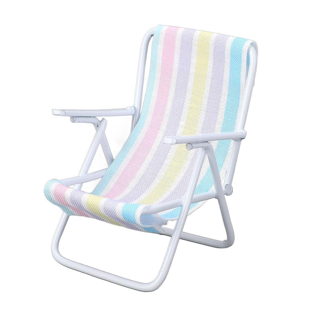 Miniature Beach Chair Lifelike 1/12 Scaled Lightweight Metal Frame Folding Dollhouse Sunbath Chair