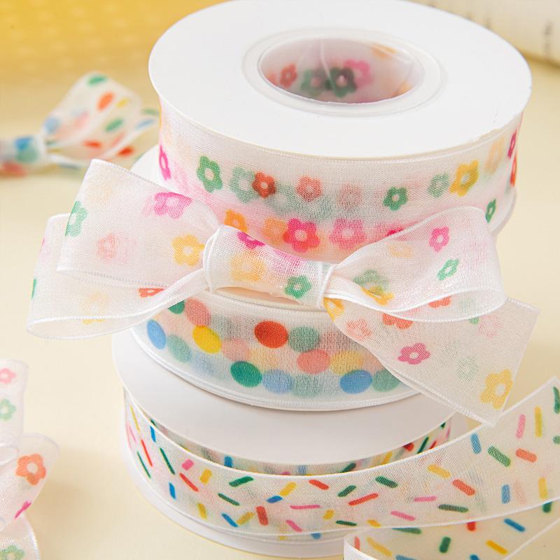 25Y Craft Bow 2.5cm Colorful Dot Beautiful Clear Yarn Ribbons DIY Gift Wrapping Supplies Lightweight Organza Ribbon