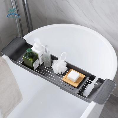 Anti-Slip Design Extendable Bathtub Rack Extendable Structure Built-in Phone Holder Foldable Storage Organizer Adjustable Length