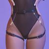 Women Sexy Leather Belt Buckle Hollow Out Thong Panties T Back Lingerie Ladies Open Crotch Underwear G-String Seamless Briefs