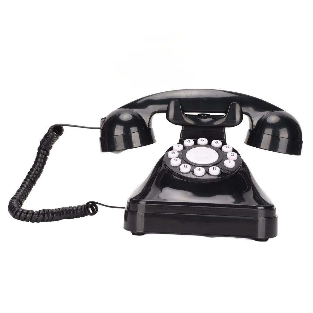Retro Telephone Classic Button Dial Decorated Corded Landline Phone for Home Office Business Black