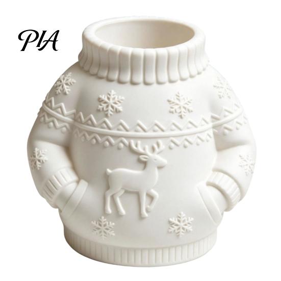 Retro Elk Snowflake Desk Decor 3D Printed Sweater Pen Holder, Creative Organizer with Relief for Home Durable Holder Office School Supplies,