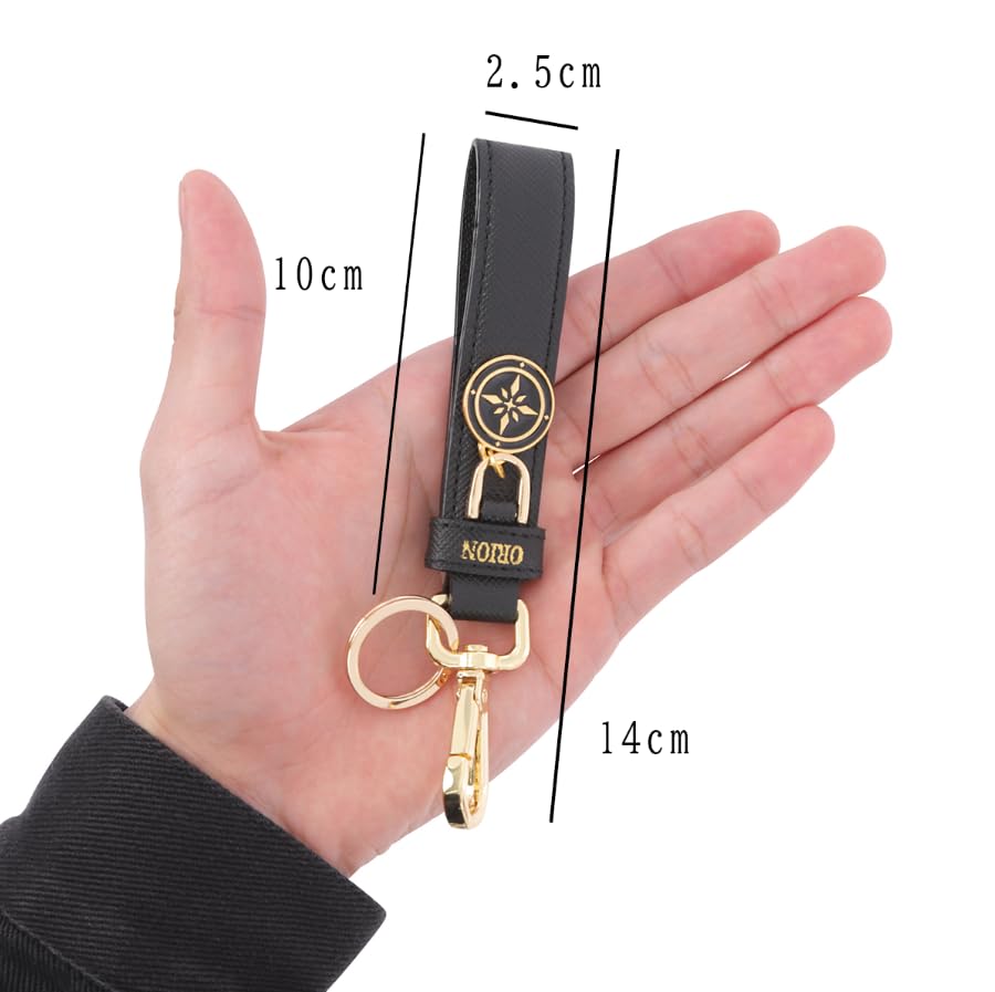 World Genuine Leather Keychain Perfect Gift for Men and Women [Orion Selection] (Carabiner/Gold/Grained Leather) -