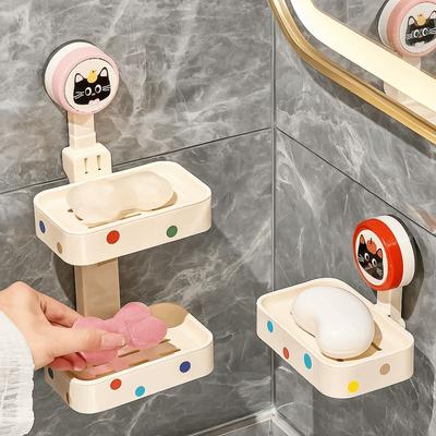 Quick Drain Suction Cup Soap Box Cartoon Soap Rack Cute Wall Mounted Soap Storage Box  Toilet