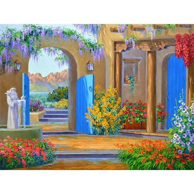 DIY 5D Diamond Painting Cross Stitch Sea Scenery House Full Round Drill Landscape Diamond Embroidery Mosaic Art Home Decor Gift