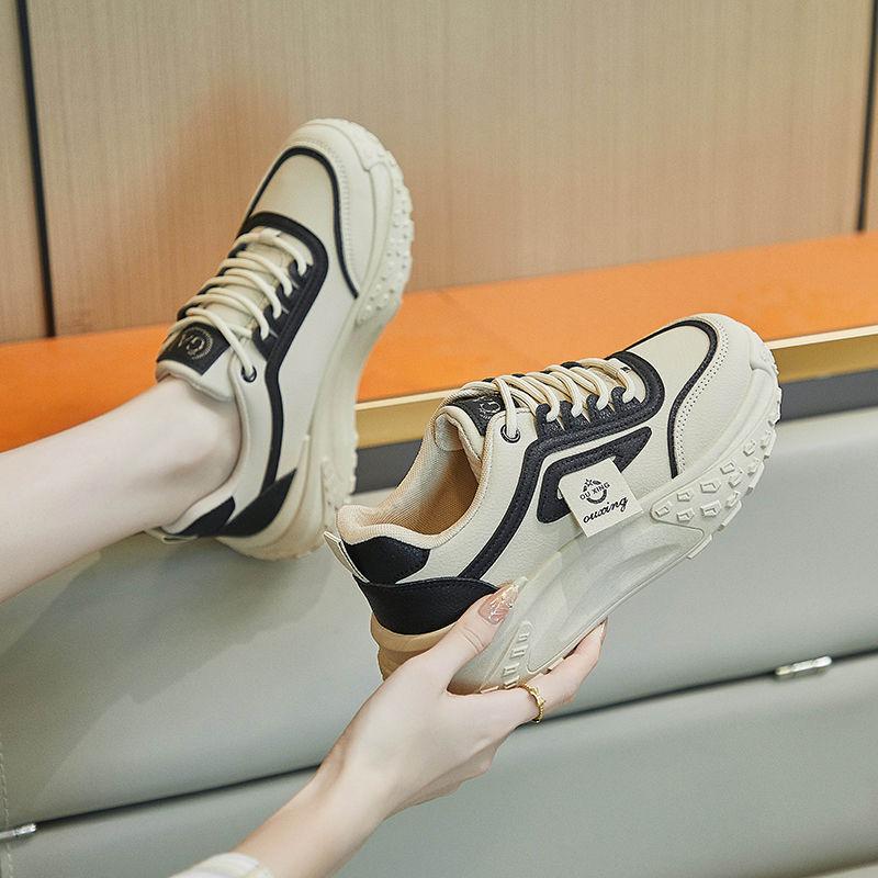 Popular dad shoes children's 2025 new spring platform casual versatile light feet women's shoes leather round head
