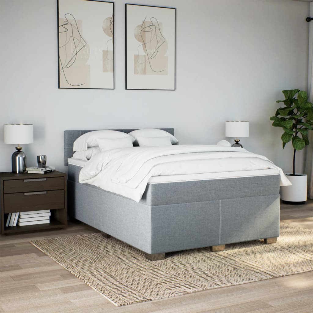 Box Spring Bed with Mattress Light Grey 140 x 190 cm Fabric