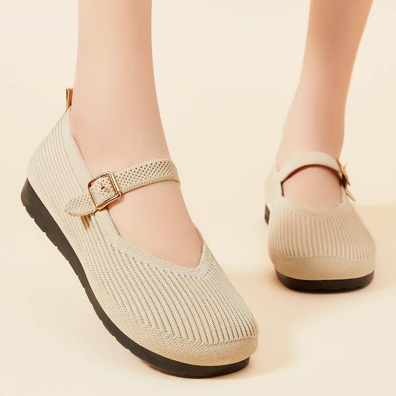 Shoes Women's Summer Casual Shoes Shallow Polyurethane Women's Shoes Round Head Soft Sole Single Shoes Buckle One Pedal Shoes