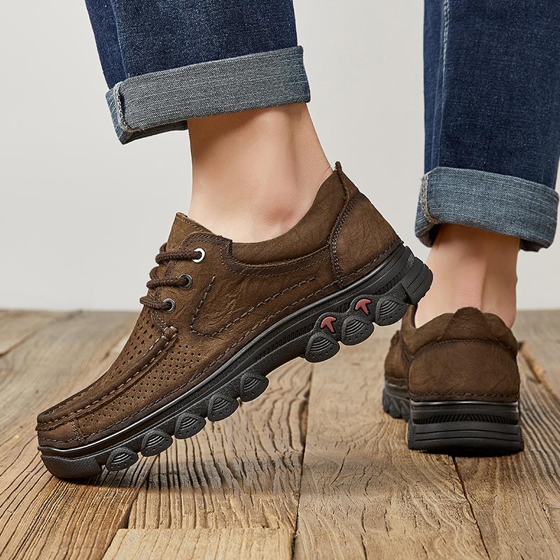 Fashion Brand High Quality Genuine Leather Casual Shoes Men Lace Up Outdoor Non-slip Comfort Jogging Office Casual Climbing Oxford Shoes