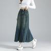 Urban Retro Distressed Denim Mermaid Midi Skirt