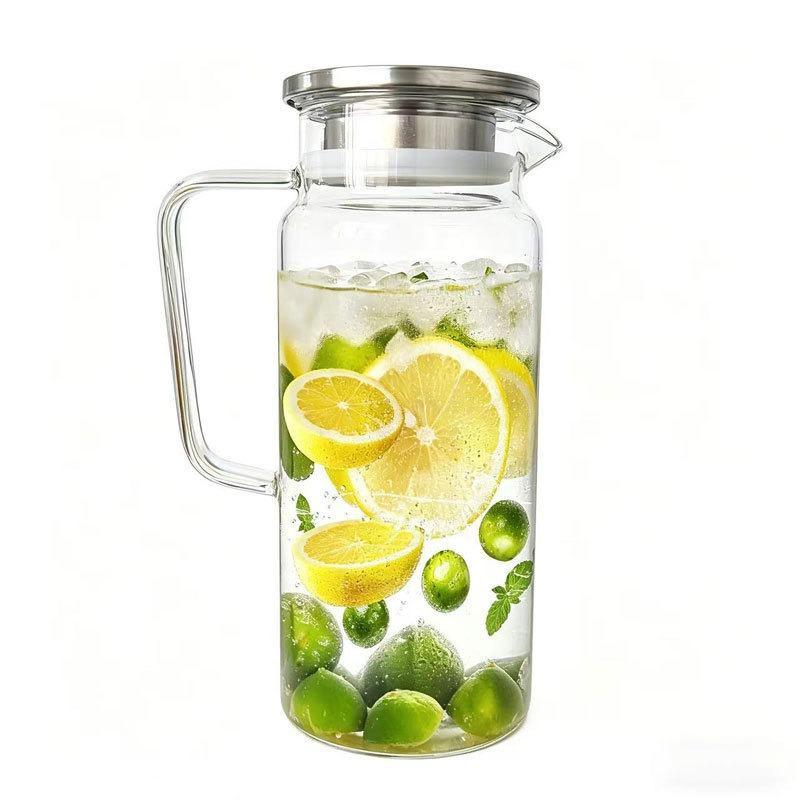 JUSTINLAU Cold Water Kettle High Borosilicate Glass Juice Pitcher with Scale Line & Handle & Lid Summer Cold Water/Drink Pitcher