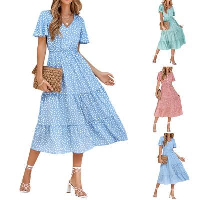 Women's Printed Short Sleeved Comfortable Beach Vacation Beach Dress