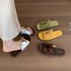 Korean Silver Slippers Women's Summer Wear New French Retro One-word Sandals Holiday Seaside Beach Flat Sandals