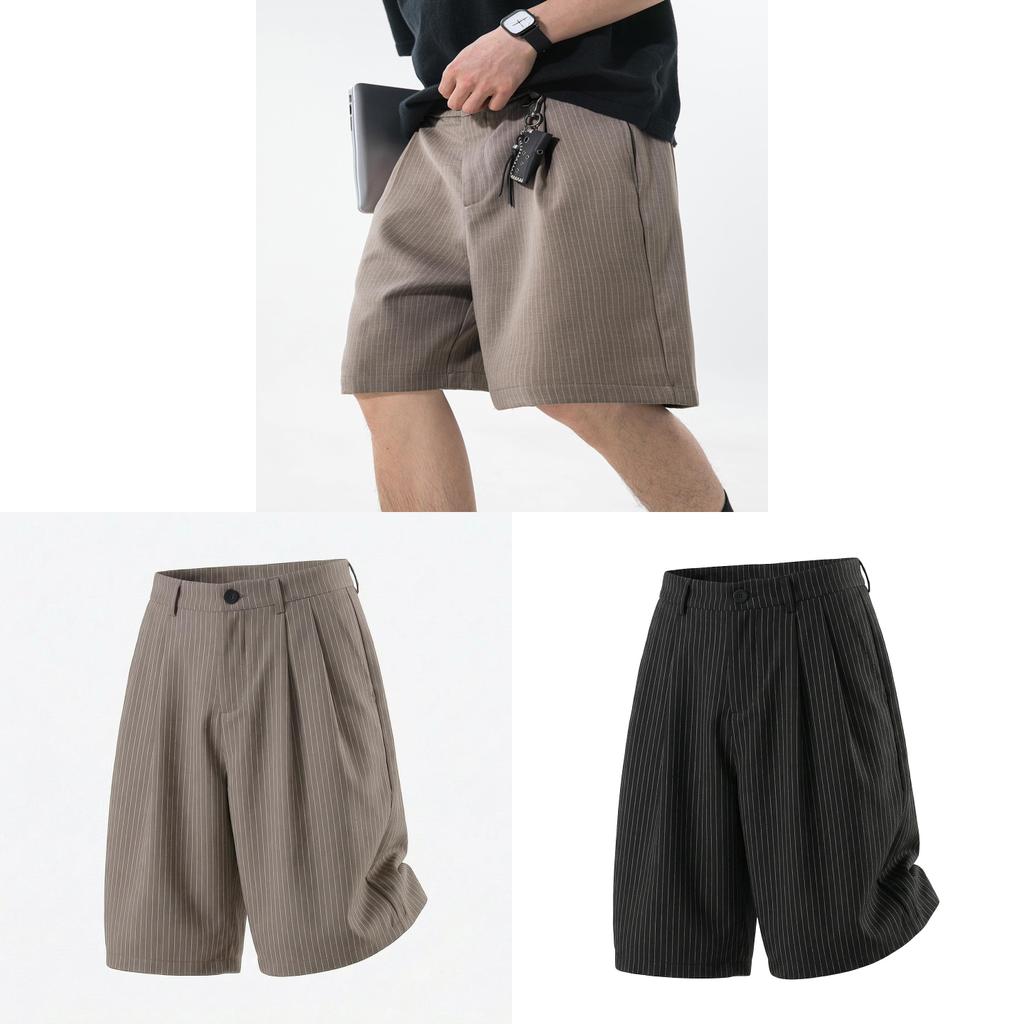 Vintage Striped Men Shorts With Pleated Design For Casual Summer Youth Wear