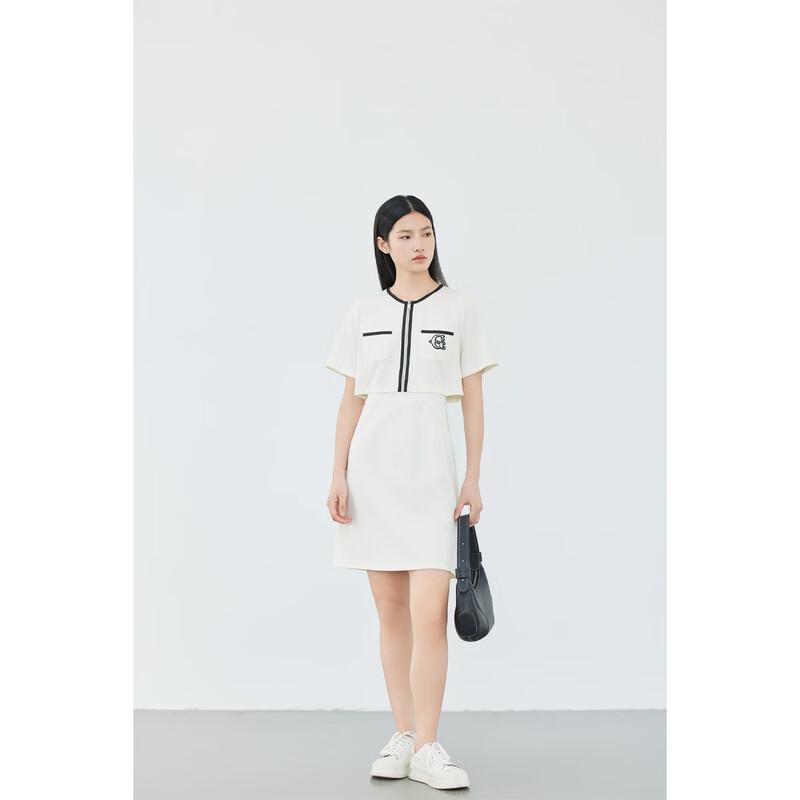 Gejin Women s Summer Colorblock A-line Short Sleeve Dress XL бежевый