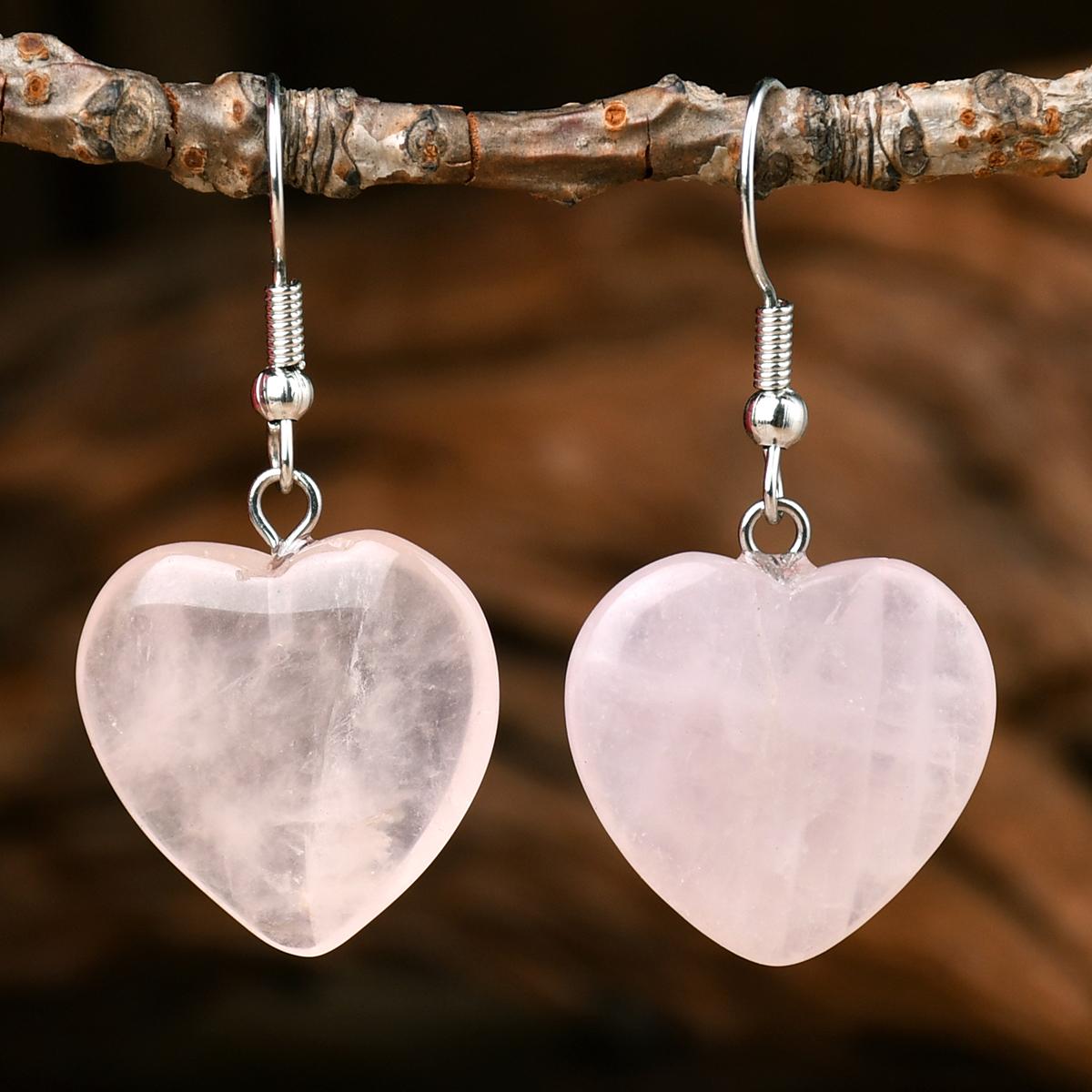 

Богемные серьги-подвески с натуральными камнями: бирюзой, аметистом, тигровым глазом в форме сердца. Популярные, изящные, ручной работы, с цирконом. розовый кварц