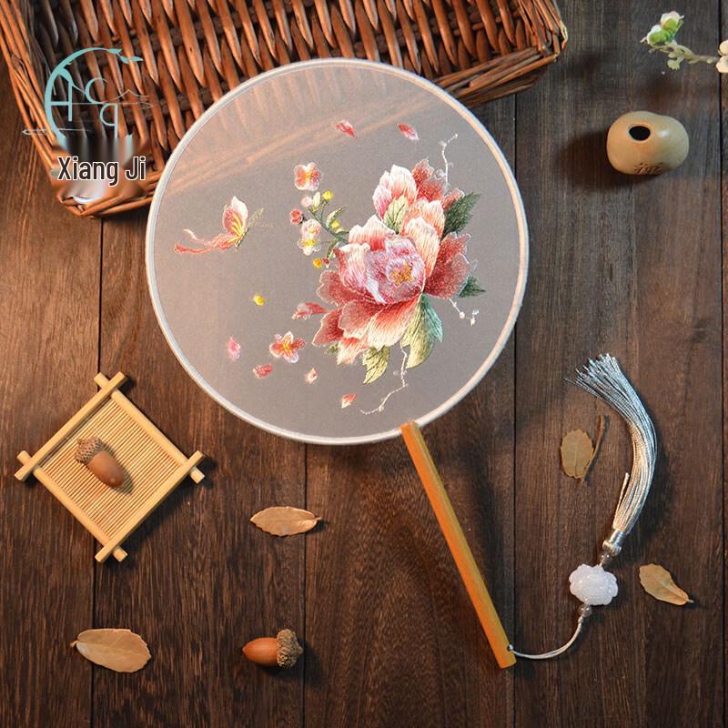 Розовый веер-фея в китайском стиле LIEI, вышивка Сучжоу