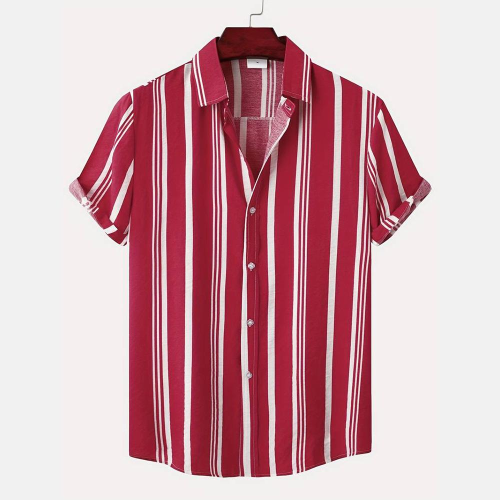 2026 Hawaii Camicia a Maniche Corte a Righe da Uomo Top Casual da Ufficio da Uomo T-shirt Oversize Camicia Bottoni Estiva da Uomo 5XL