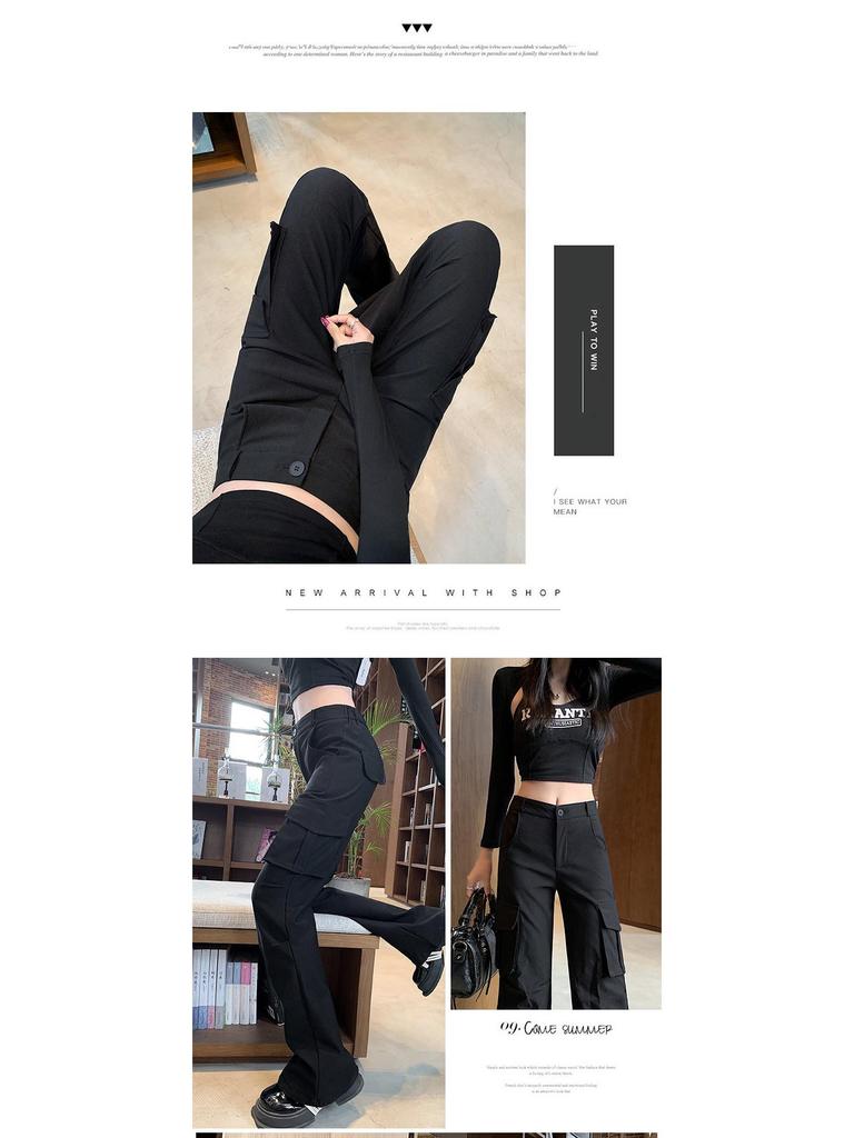Spring 2025 Women's Black High-Waist Slim Fit Flared Workwear Pants