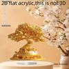 2D Flat Acrylic Gold Wealth Tree Money Plant Decoration, Indoor and Outdoor Decoration - No Need for Batteries/electricity, Free Day Decoration