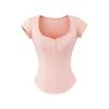 Damen Einfarbiges Slim-Fit T-Shirt mit Herzausschnitt & Gebogenem Saum