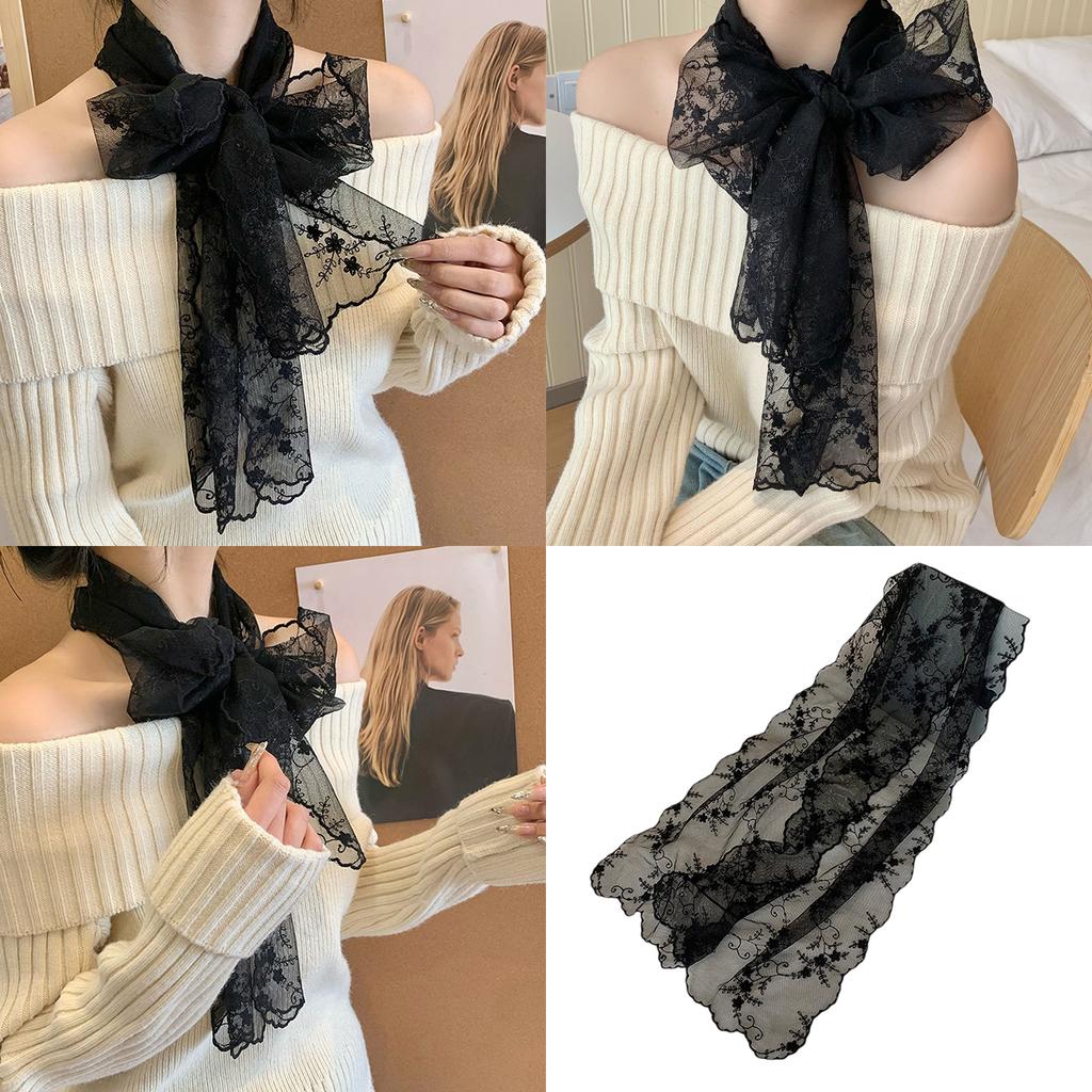 Elegant Lace Scarf With Flower Pattern Designs French Styles Shawl Wrap Hairband For Daily Wear Spring Hair Decoration