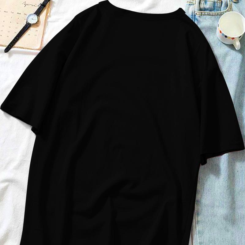 Solid Color & Low-Maintenance Women's Loose Fit Short Sleeve T-Shirt, for Weekend Travel & Gatherings