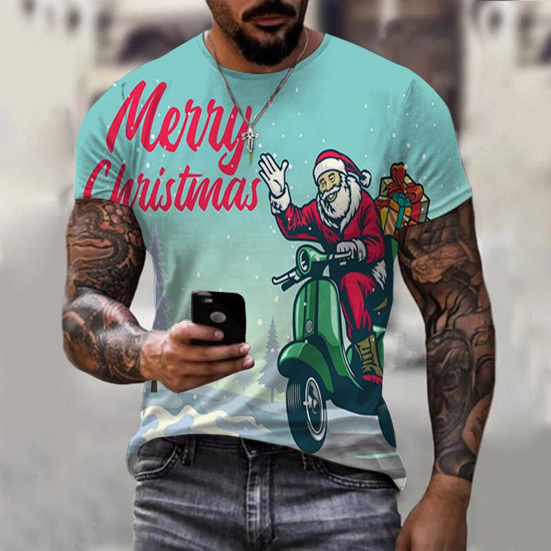 Cross-border Santa Claus Digital T-shirt Men's and Women's Large Size Fashion Short-sleeved Summer Cool Creative 3DT-shirt