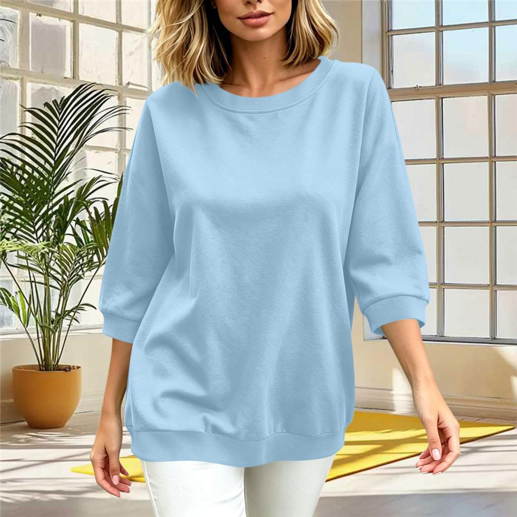 Women's Casual Three-Quarter Sleeve T-Shirt Top for Everyday Wear