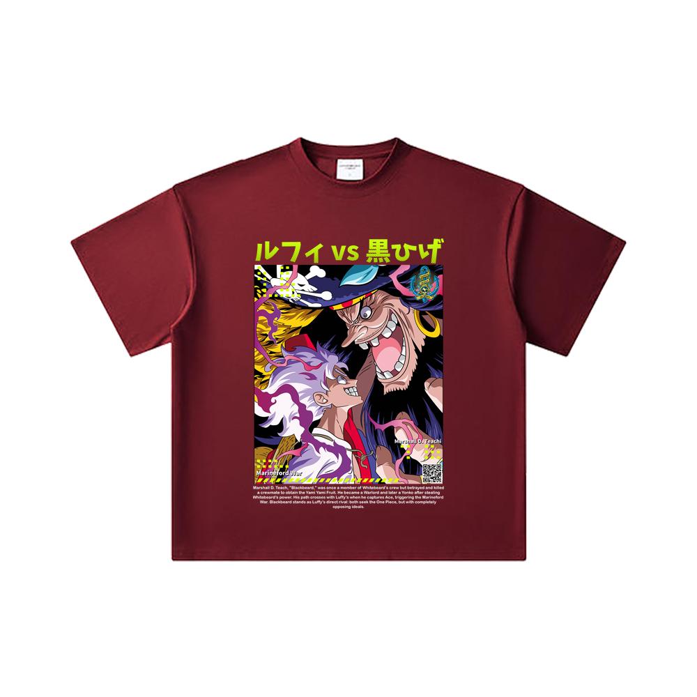 260 GSM Double Yarn 32 Count 100% Cotton One Piece V51 Luffy Blackbeard Print Unisex Heavy Cotton T Shirt