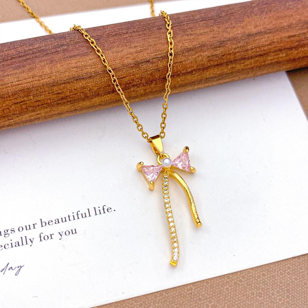 Necklace New Ribbon Bow Necklace Accessories Women's ins Style Niche Design Sense Fashion Versatile Clavicle Chain Women