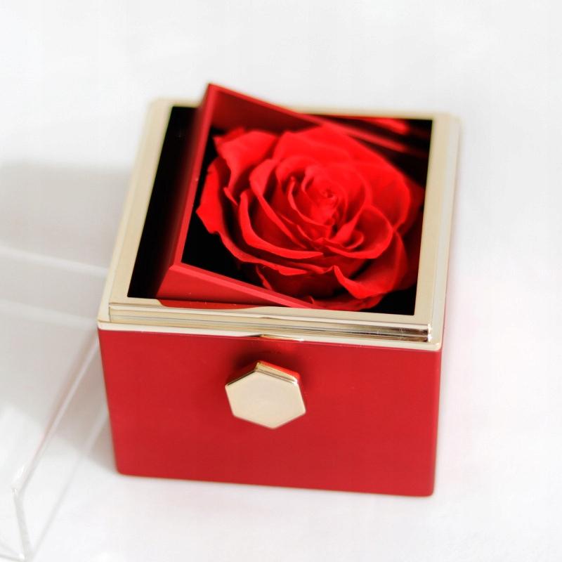 Eternal Rose In A Rotating Box Valentine's Day Gift Jewelry Box + Necklace
