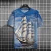 Vintage T-Shirt For Men Sailboat Outdoor Athleisure Couples 3D Printed T-shirts Short Sleeve Tees Oversized Clothing Tops Summer