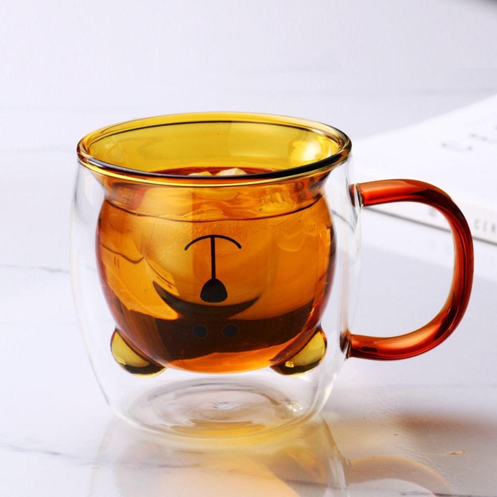 Transparent Cute Bear Mugs Double-layer Bear Tea Coffee Cup Milk Glass Glass Cup Home Furnishings