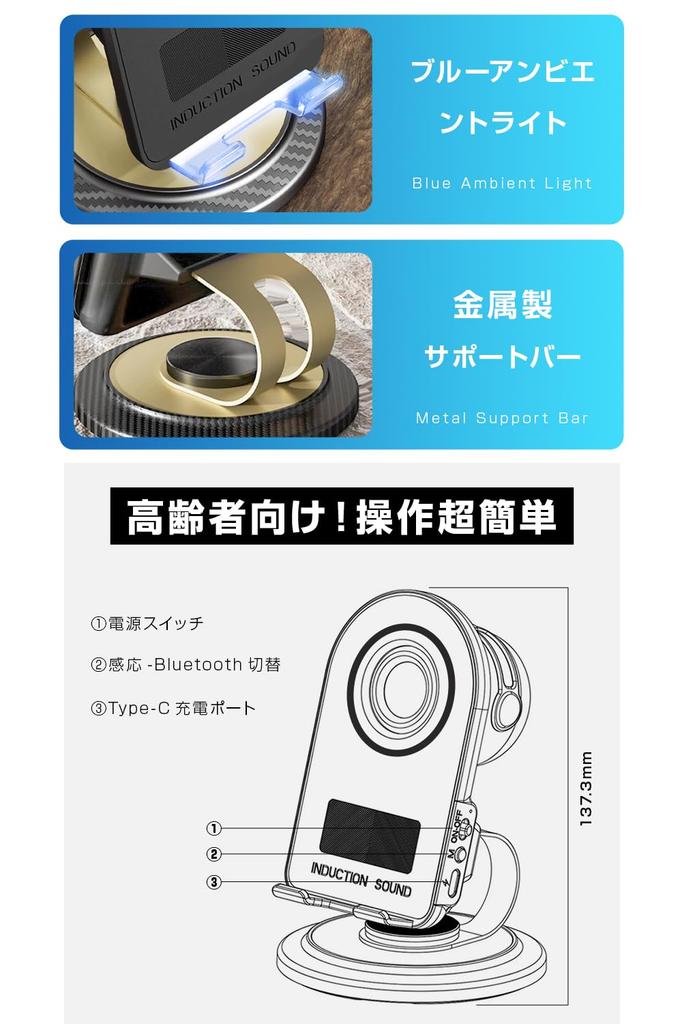 SLuB Smartphone Wireless Speaker Bluetooth Just Place It to Amplify Bluetooth HIFI Sound Black Stand, 360-Degree Rotation, [No Required! Sound] 6.1,