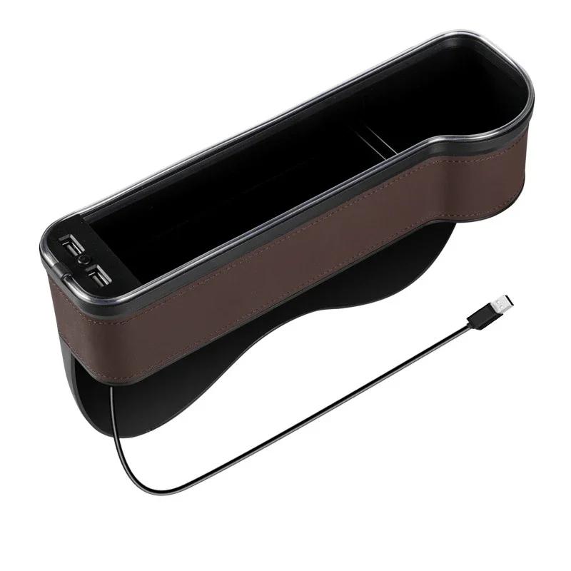 Nuova Scatola Portaoggetti per Fessure Auto con 2 Caricabatterie USB LED Colorato Tasca a Fessura per Fessura Sedile Organizzatore Sedile Porta Carte Telefono Bottiglia Porta Bicchieri