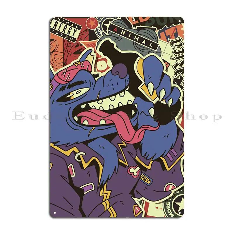 Wolf Punk Metal Signs Wall Mural Customize Mural Wall Living Room Tin Sign Poster 20X30CM