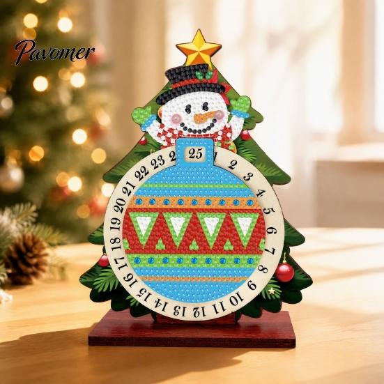 Holiday Countdown Activity Christmas DIY Rhinestone Painting Calendar, 25 Days Rotating Table Decor Tree Advent Wooden Tabletop Ornament for