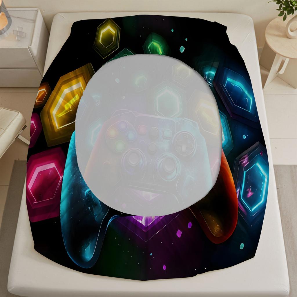 3 Stück Neon Graffiti Gaming Controller Spannbettlaken Glattes Bettlaken Set Lebendiges Gaming-Bett für Teenager-Jungen Queen Size Trendige Zimmerdekoration
